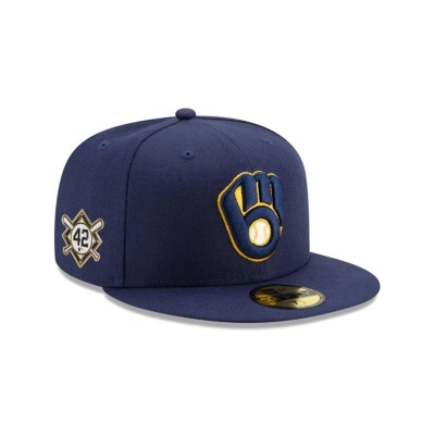 Blue Milwaukee Brewers Hat - New Era MLB Jackie Robinson Day 59FIFTY Fitted Caps USA5478016